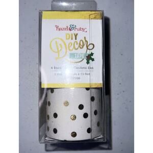 NIB Hazel & Ruby Decor Tape 4”x10’, Gold Polka‎ Dot. On White For Crafts Design.